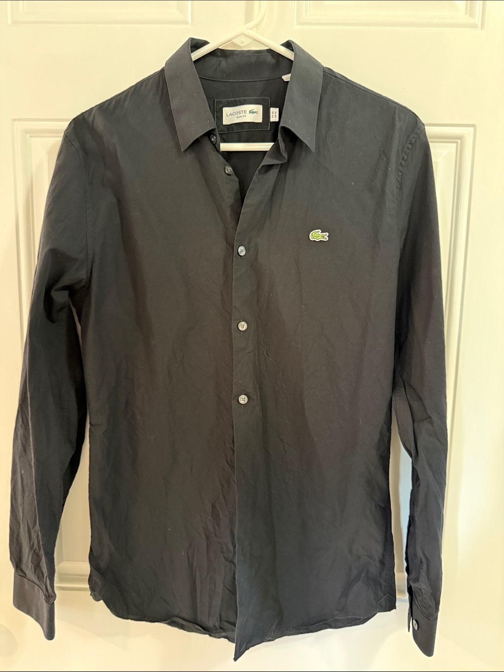 Lacoste Black Long-Sleeve Button-Down Shirt with Crocodile Logo